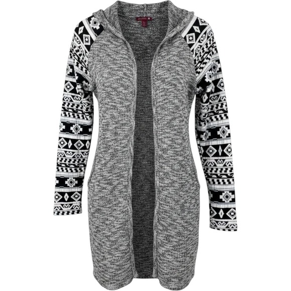 Silvergate Sweaters - Silvergate Cardigan Sweater Women Small Grey Tribal Geometric Hooded Open Front